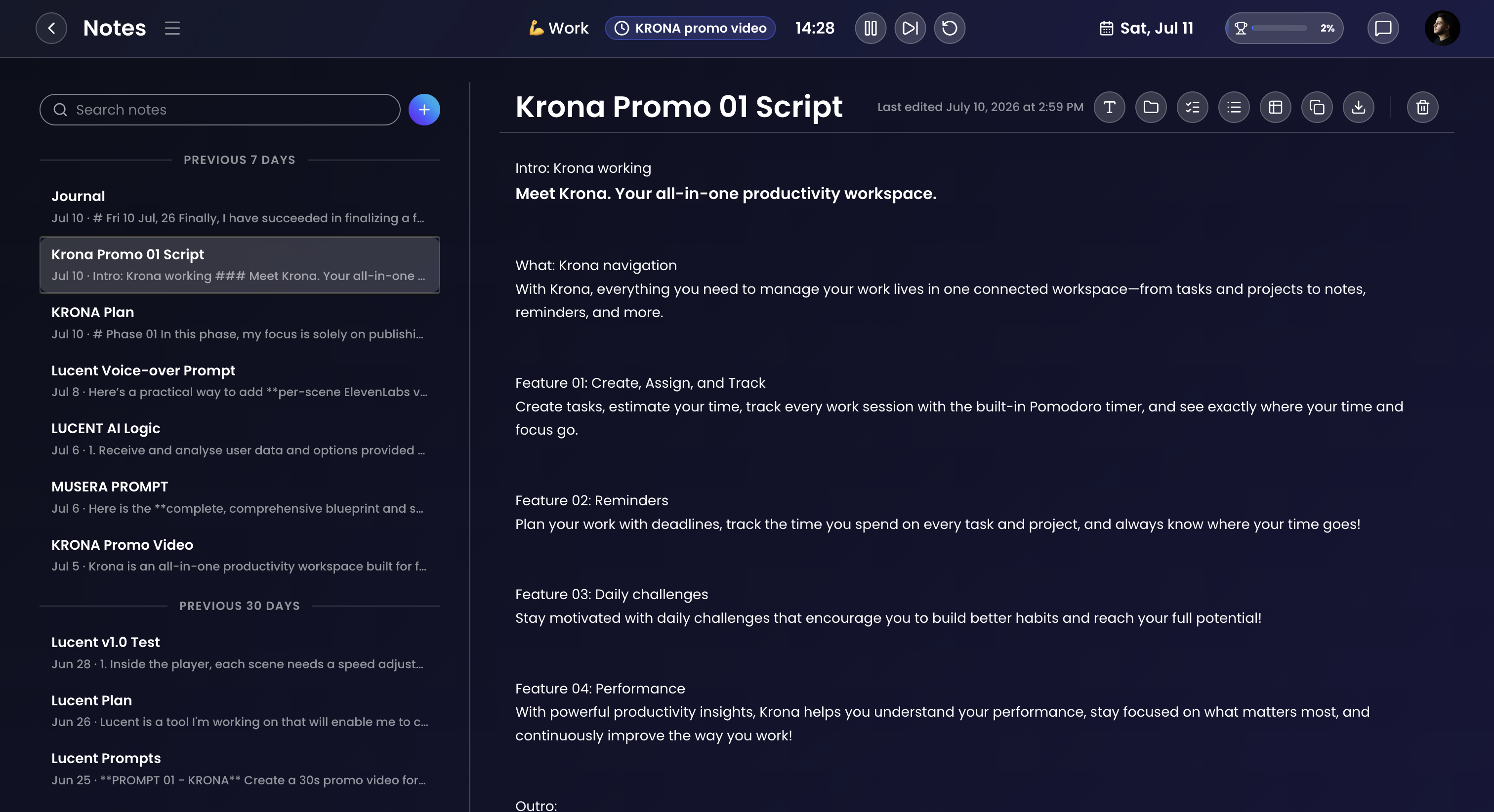Krona notes workspace