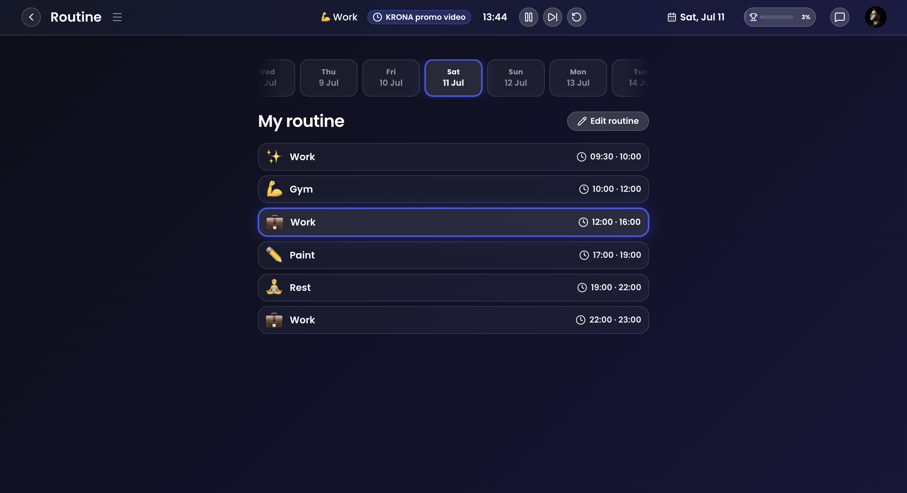Krona daily routine schedule